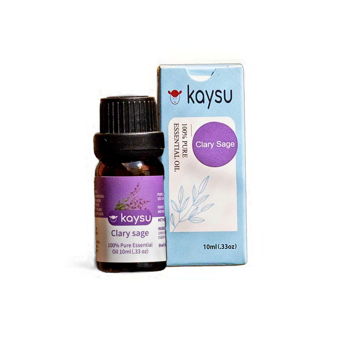 kaysu Clary Sage essential oil bottle and packaging on a white background