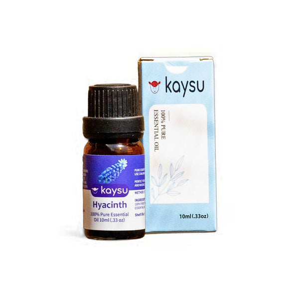 Kaysu Hyacinth essential oil bottle and packaging on a white background
